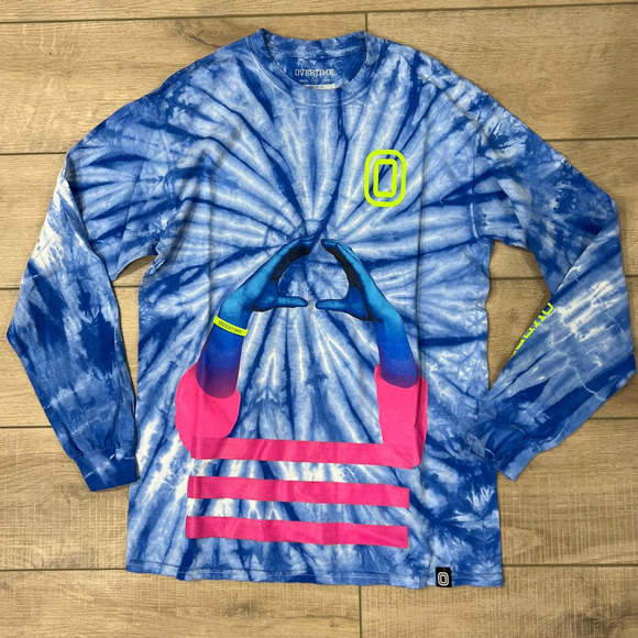 Overtime Basketball T-Shirt Blue Men's Medium 100% Cotton Tie Dye Long Sleeve - Picture 1 of 4